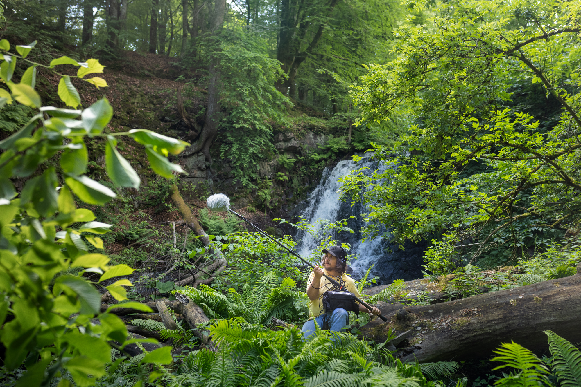 Sound Technician by waterfall in Sträntemölla