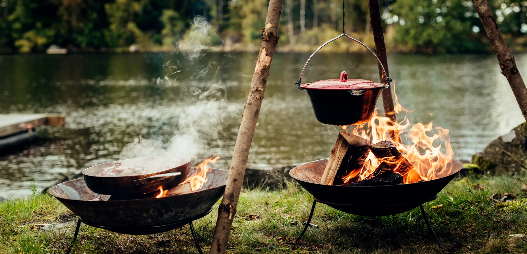 Cooking over a fireplace by Lake Immeln