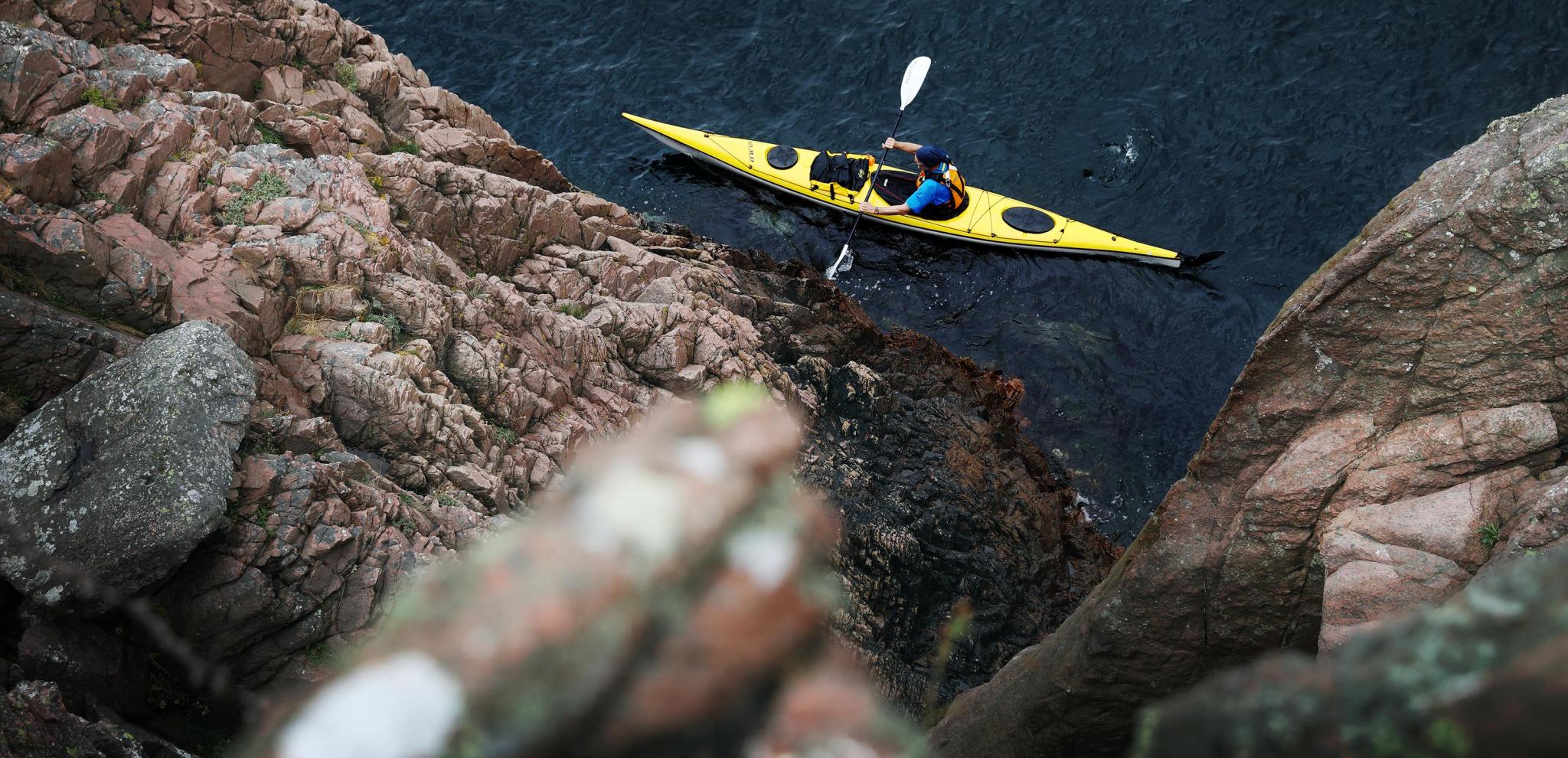 View of a man canoeing from above