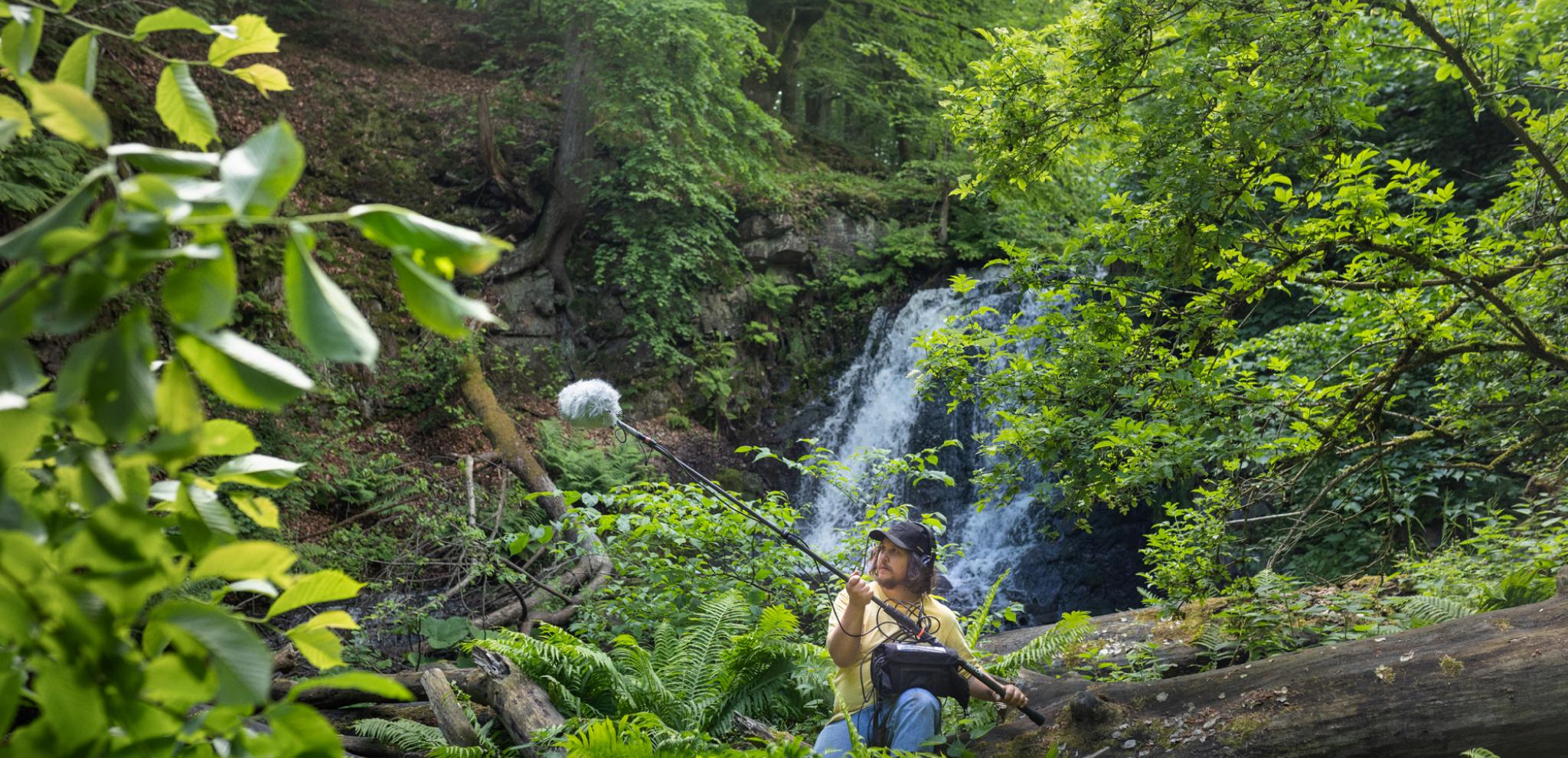 Sound Technician by waterfall in Sträntemölla