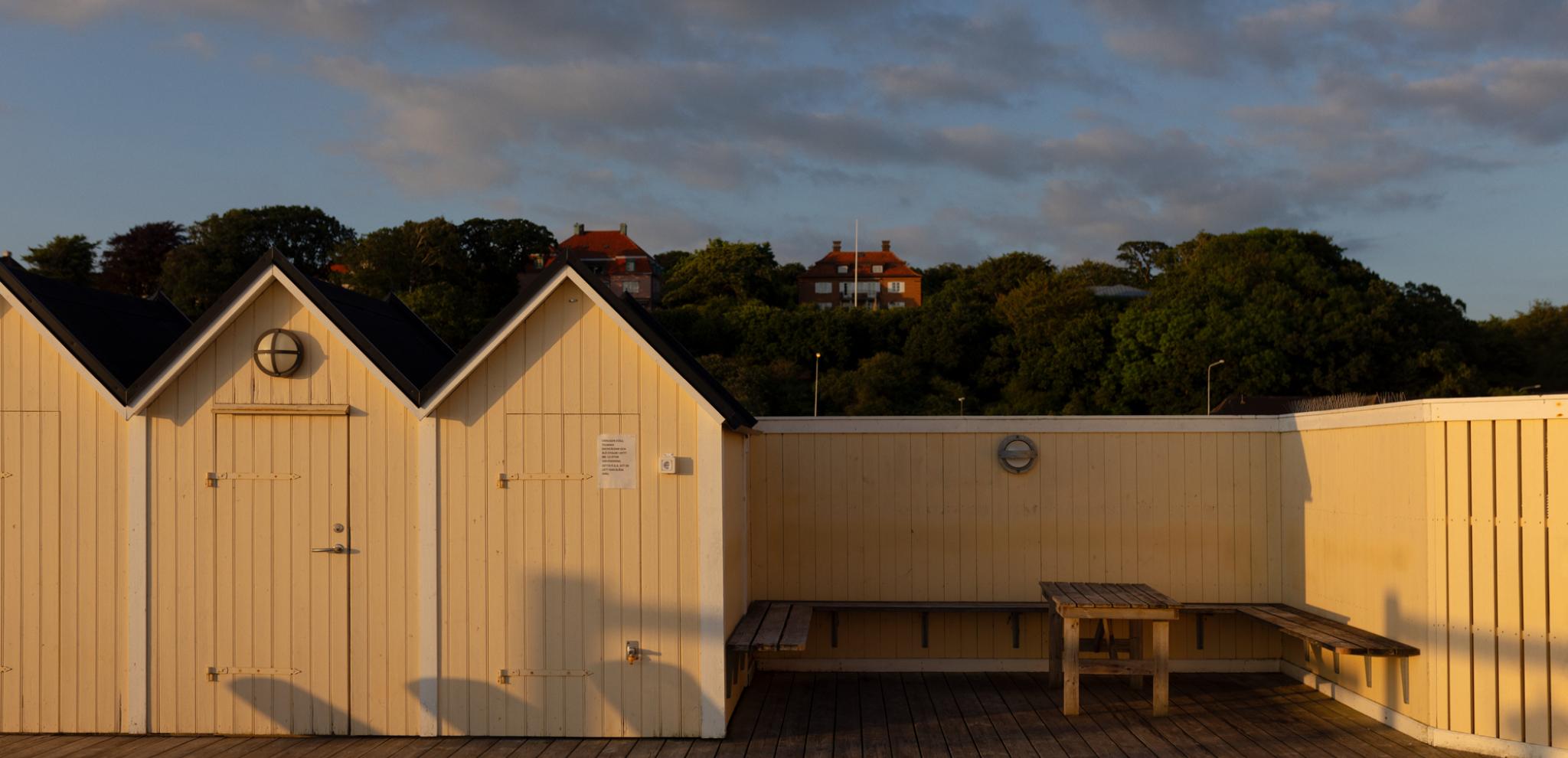 Small yellow huts at Pålsjöbaden