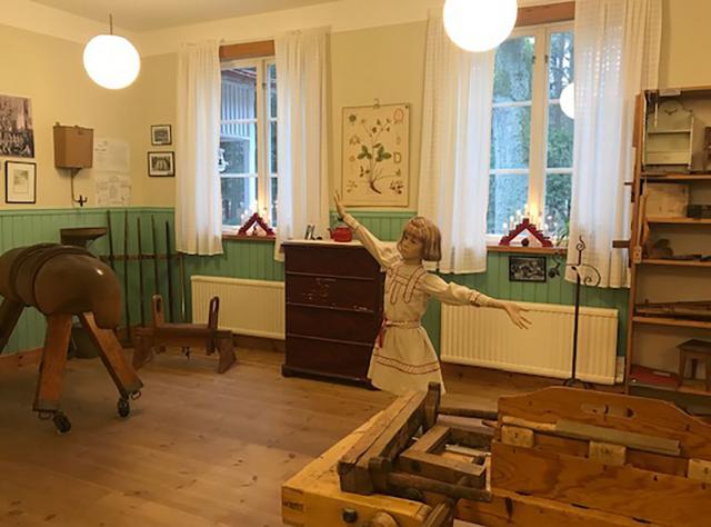 Old school materials on display at Hembygdsparken's school museum in Ängelholm