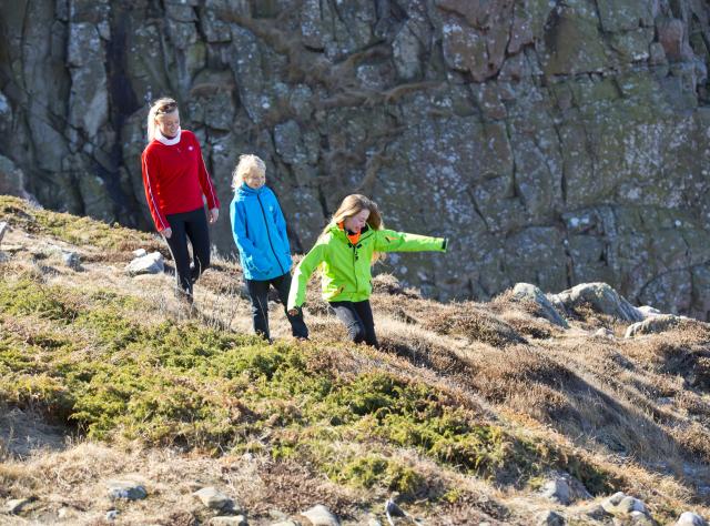 Mother and two children are hiking on Kullaberg