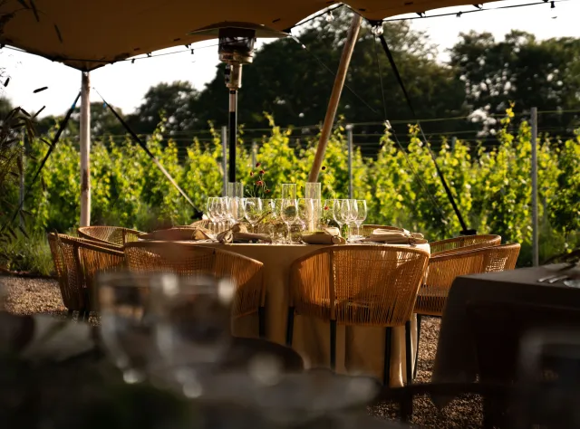 A dinner table set at Halldora 